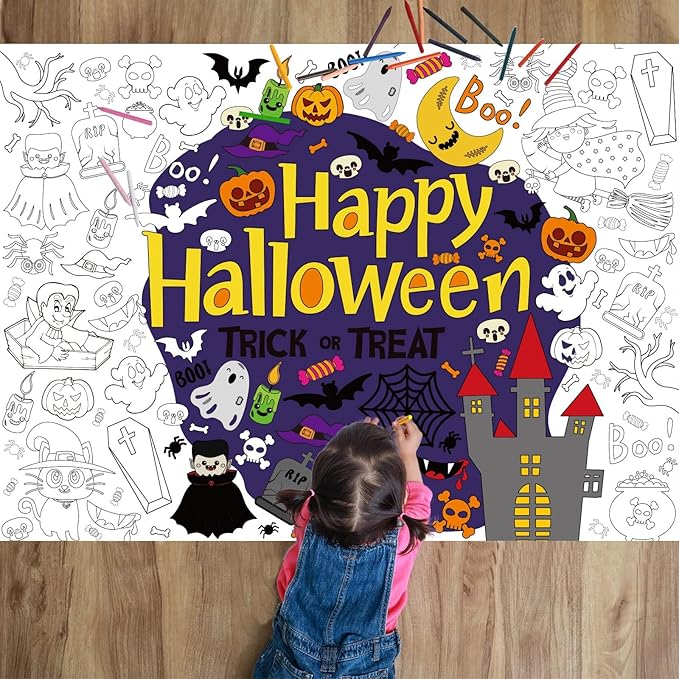 ZOIIWA Halloween Coloring Poster Giant Coloring Poster Large Halloween Coloring Tablecloth Jumbo Coloring Books for Home Birthday Party Halloween Crafts Game Activities for