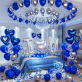 Bonropin I Love You for Him/Her Balloons Royal Blue and Sliver balloon kit with 24/18in Heart Shaped Foil Balloons and 400pcs Blue Artificial Rose Petals for Valentines Party Romantic Decoration