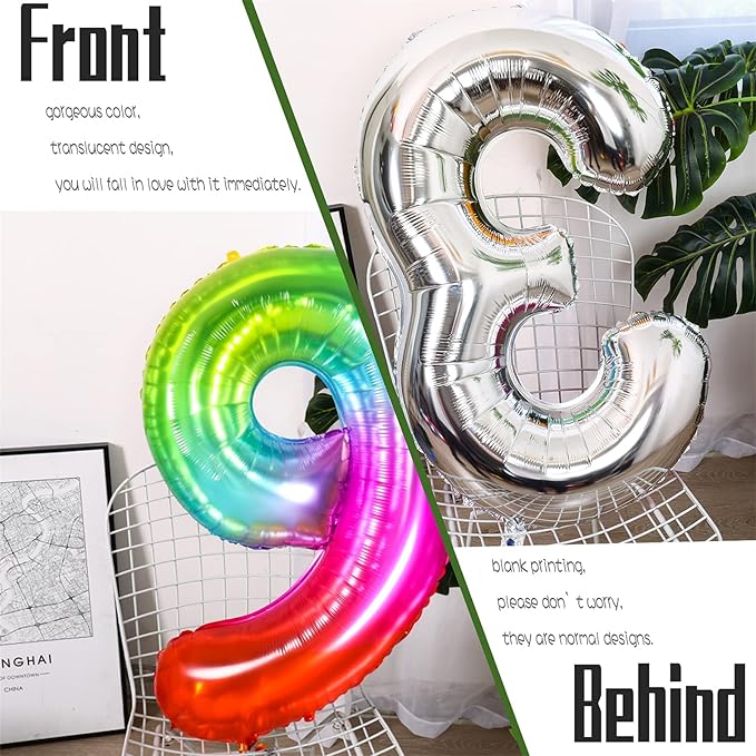 Number Balloon | Number 9 Balloon for 9th Rainbow Birthday Decorations | Giant Multicolor Mylar 9 Balloon Number - 40 Inch | Big Foil Colorful 9 Birthday Balloon for Anniversary Party Supplies Favors