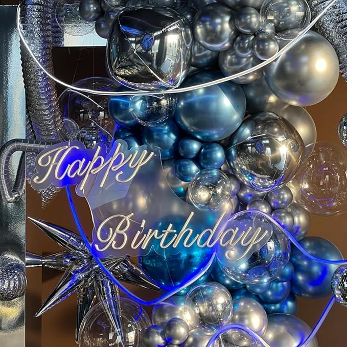 90pack Metcllic Blue Balloons Different Size 18/12/10/5 Inch Metcllic Blue Balloon Garland Arch Kit for Graduation, Wedding, Birthday, Valentine's Day Party Decorations