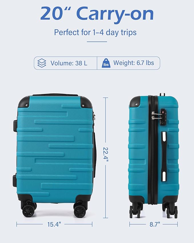 Coolife Hardside Carry-On Luggage with TSA Lock, Spinner Wheels, Telescopic Handle, Lightweight Suitcase (Grey, S(20in_carry on))
