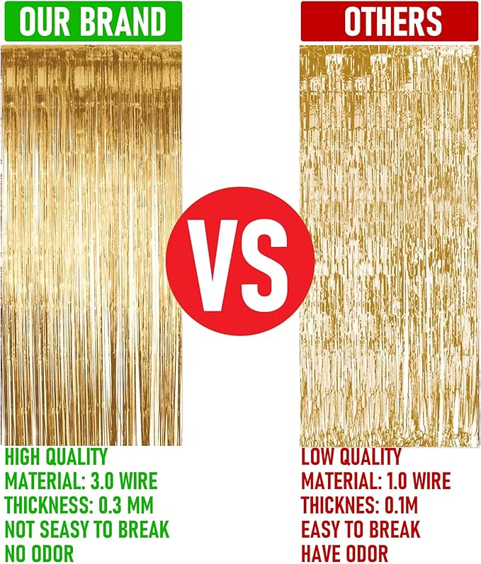 Dazzle Bright 2 Pack Backdrop Curtain, 3FT x 8FT Metallic Tinsel Foil Fringe Curtains Photo Booth Background for Baby Shower Party Birthday Wedding Engagement Bridal Shower (Champagne Gold)