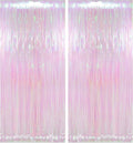 Melsan Transparent Backdrop Curtain, 3.28 x 8ft Extra Long Clear Foil Fringe Curtain with Extra Backup Tape, Soft Shimmer Party Decoration for Baby Shower, Candy Theme & Photo Booth, 2 Pack