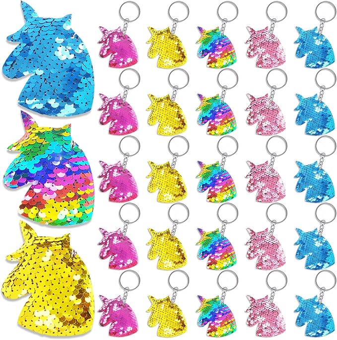 CiciBear 25 Pack Unicorn Sequin Keychains for Unicorn Themed Party Favors, Kids and Adults Birthday Gift, Baby Shower, Party, 5 Colors