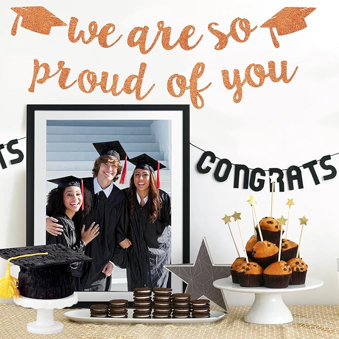 2026 Graduation Decorations Pre-Strung Blingbling We Are So Proud of You Banner Glitter Graduation Garland for Class of 2026 High School College Grad Party (Orange)
