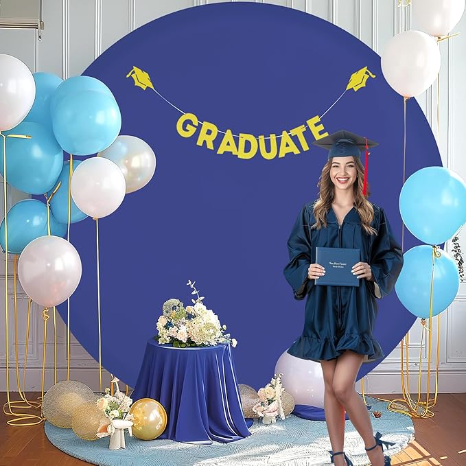 GALLETY Navy Blue 7.2FT Round Backdrop Cover for 5-7.2ft Circle Stand - Adjustable, Polyester, Wrinkle-Resistant, Ideal for Weddings, Parties, Photography, Home Decoration