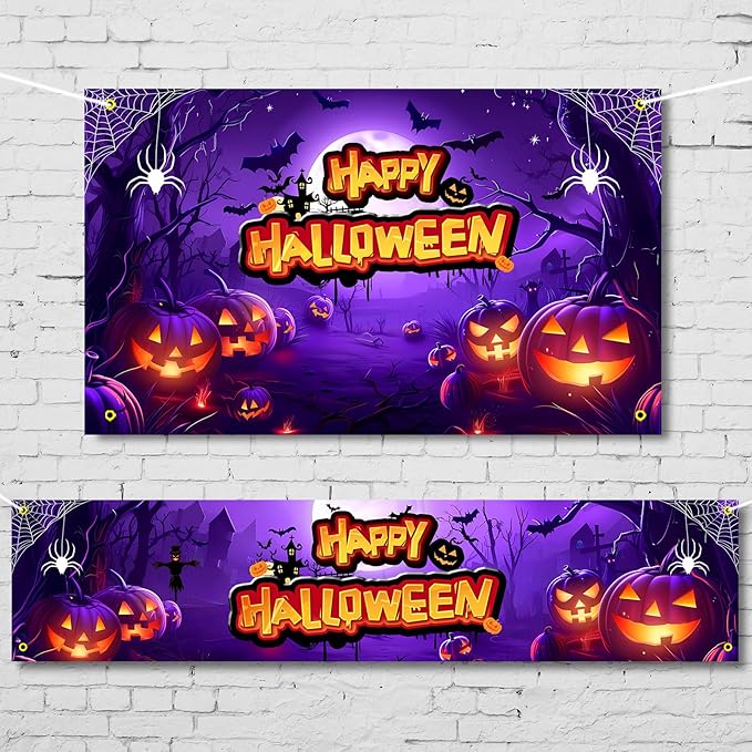 Large Halloween Party Banner and Backdrop for Indoor & Outdoor, Yard Garden Halloween Decorations & Party Supplies(Purple)