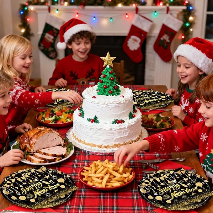 40Pcs 2026 Happy New Year Paper Plates and Napkins Party Supplies, Disposable New Years Eve Plates Napkins Dinnerware Set for New Years Party Decorations