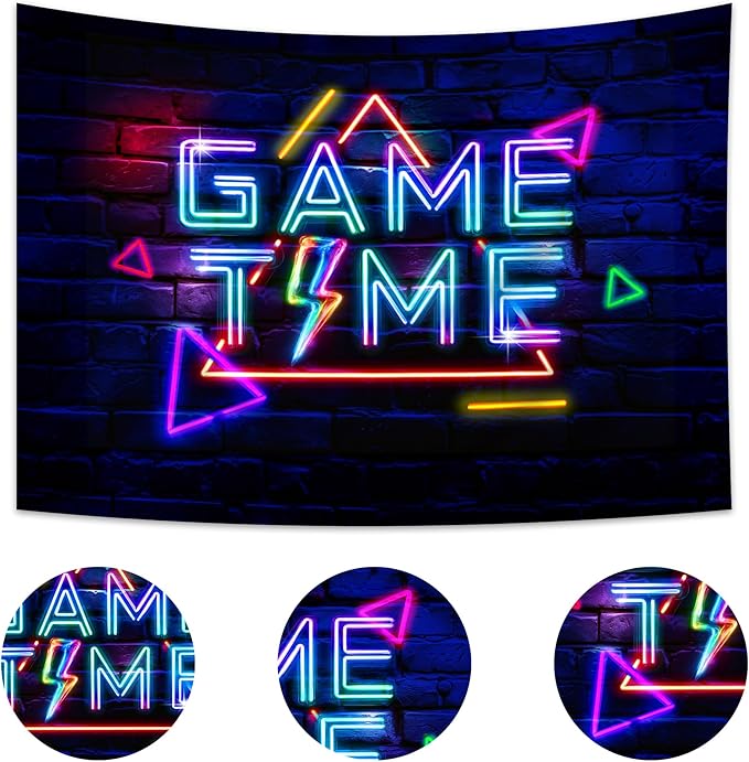 Imirell Neon Gaming Backdrop 7Wx5H Feet Coloful Video Games Gamer Teen Boys Birthday Photography Backgrounds Baby Shower Party Decorations Photo Shoot Playroom Decor Props Fabric