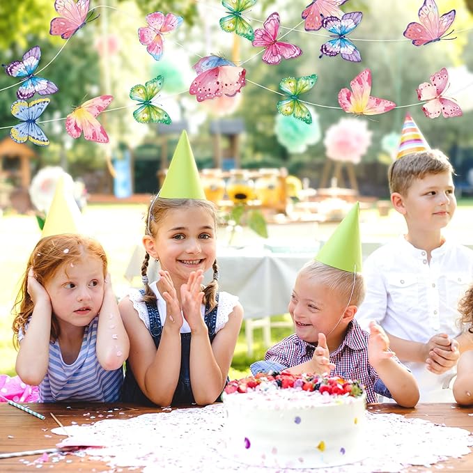Capoda 8 Pcs Butterfly Birthday Garland Decoration Spring Butterfly Paper Garland Banners Hanging Decor for Home Wedding Bachelor Spring Birthday Party Supplies