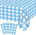4 Pack Light Blue Gingham Tablecloths, Blue and White Checkered Tablecloths 86.6 x 51.2 Inches Rectangular Waterproof Picnic Table Covers for Birthday Party Holiday Outdoor Supplies