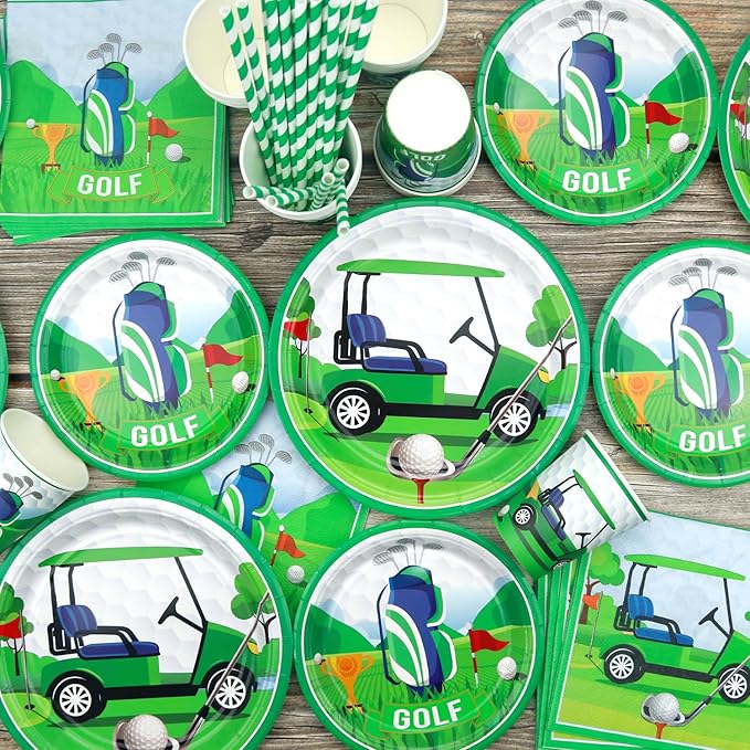 KEFAN Golf Birthday Party Decorations, Golf Theme Party Tableware Supplies including Plates, Cups, Napkins, Tablecloth, Serves 20 (40)