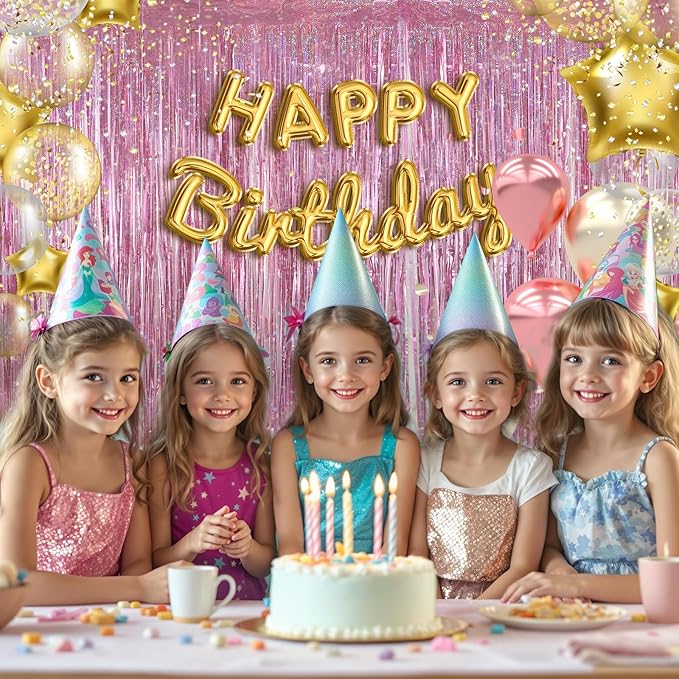 2 Pack Pink Birthday Decoration, Party Fringe Backdrop Decor Tinsel Foil Curtain Door Backdrop Banner Photo Booth Streamer for Birthday Wedding Baby Shower Bachelorette Disco Party Engagement