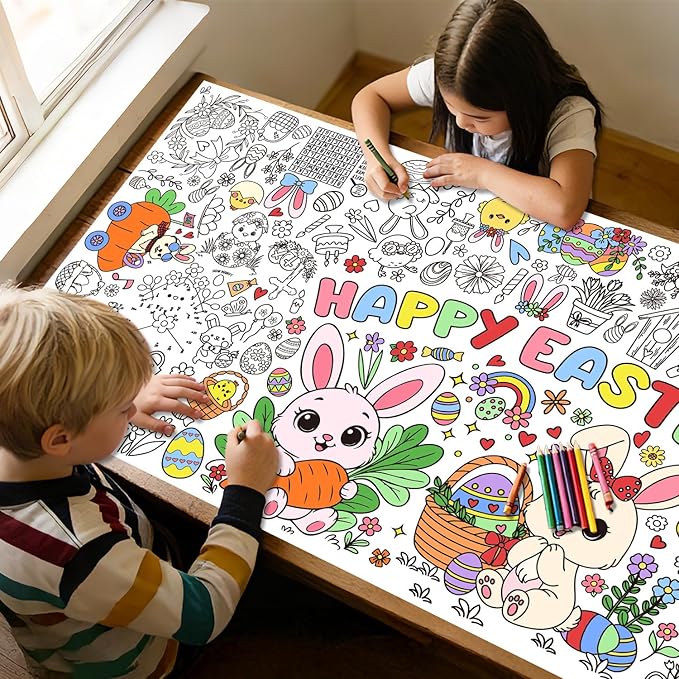 Easter Coloring Tablecloth - 71 x 31.5 Inches Large Coloring Poster, Easter Party Decorations - Crafts, Games, Basket Stuffers, Classroom Activities