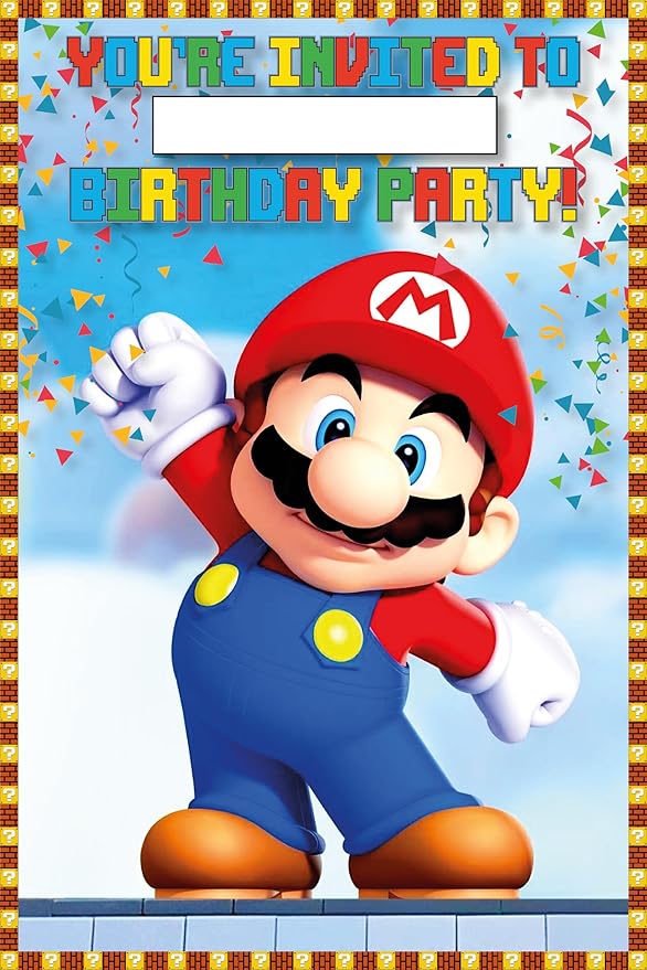 Set of 20 Classic Video GameThemed Happy Birthday Invitation Cards & Envelopes - Lightweight (240g), Postcard Style Invites for the Perfect Party Pack
