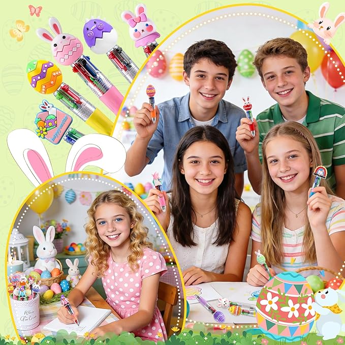 CZWZ 30Pcs Mini Multicolor Pens in One 4-in-1 Cute Pens Bulk, Ballpoint Pen for Birthdays and Parties, Fun Gifts Assorted Ink Kawaii Pen(Easter Egg Style)
