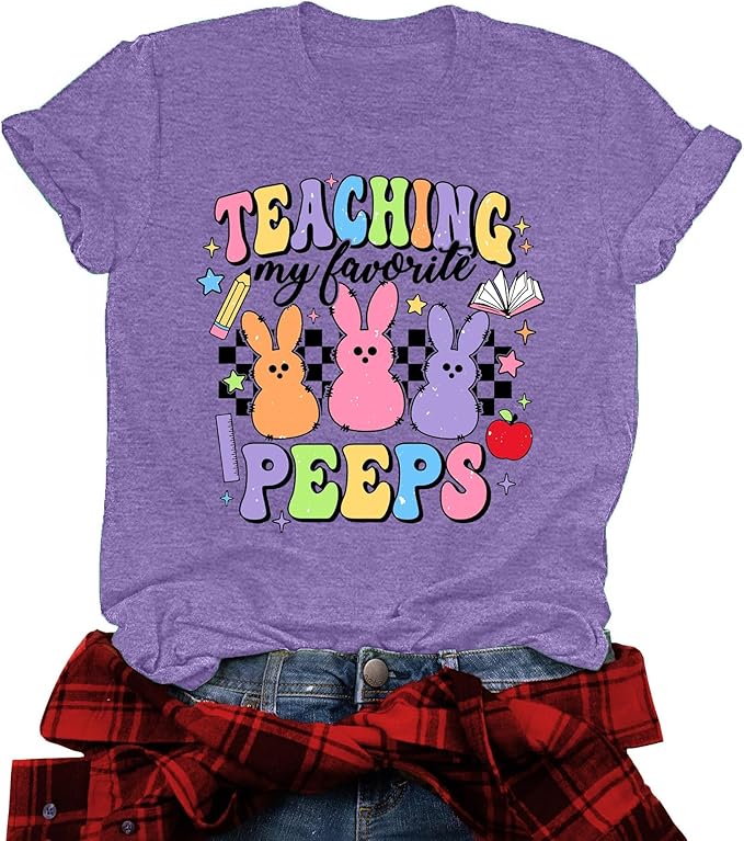 LAZYCHILD Women Easter Teacher Shirts: Funny Treat All with Kindness T-Shirt Bunny Rabbit Tee Tops