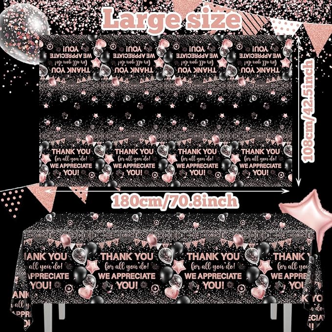 We Appreciate You Tablecloth Decoration,Thank You Party Decoration 3cs Rose Gold Thank You for All You Do Table Covers for Appreciate Party Employee Teacher Doctor Decor