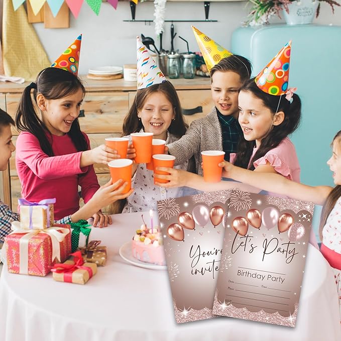 Let's Party Laser Balloons Birthday Party Invitations - 20-Pack of 4''x6'' Invite Cards with Envelopes, Double-Sided Fill In Birthday Celebrate Supplies & Decoration For Adults & Teens - A03