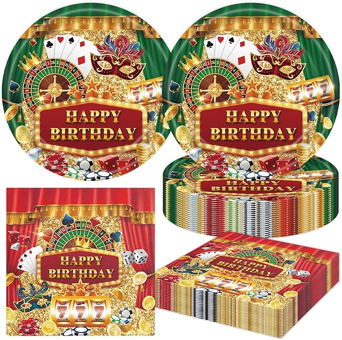 40Pcs Casino Birthday Party Decorations Las Vegas Disposable Tableware Casino Themed Plates and Napkins for 20 Guests Poker Card Birthday Party Decorations