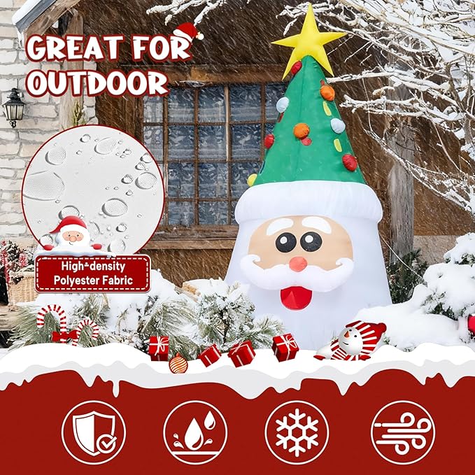JOYHALO 13FT Inflatable Christmas Tree with Santa Face, Christmas Inflatables Outdoor Decoration Santa Christmas Tree with Bright LED Lights, Christmass Blow Up for Indoor, Yard, Lawn, Party Decor