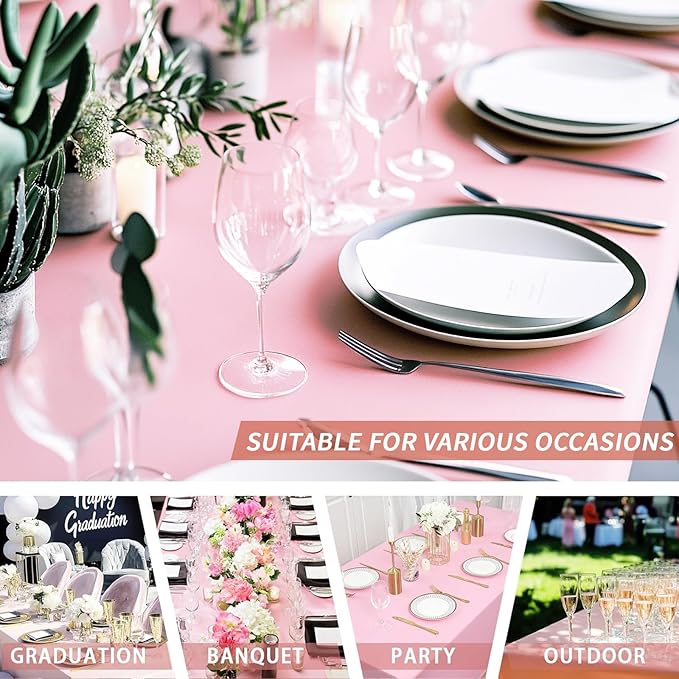 Fixwal 3 Pack Pink Table Cloths Rectangle 6FT, Tablecloths Rectangular Stretch Spandex Fitted Table Covers 6 FT for Valentine's Day, Parties, Banquet, Weddings, Buffet, Graduation Decorations