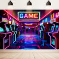 Imirell Arcade Game Neon Backdrop 5Wx3H Feet Colorful Retro Gaming Gamer Themed Modern Video Game Room Playroom Cool Polyester Fabric Boys Photography Backgrounds Photo Shoot Decor Props Decoration