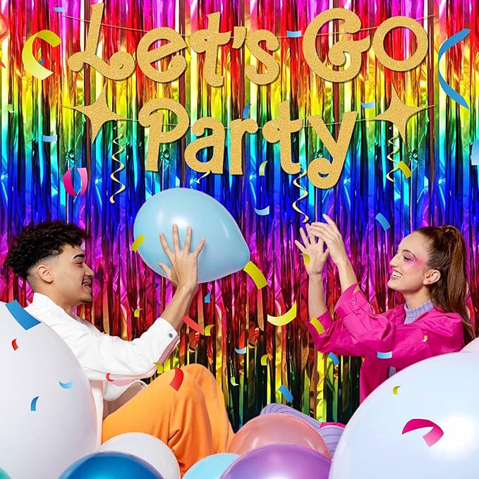 6 Pack Rainbow Foil Fringe Curtains Backdrop, 3.28 x 9.8 Ft Metallic Streamers Tinsel Curtains Background for Photo Booth, Birthday, Halloween, Christmas, Thanksgiving, New Year Party Decorations