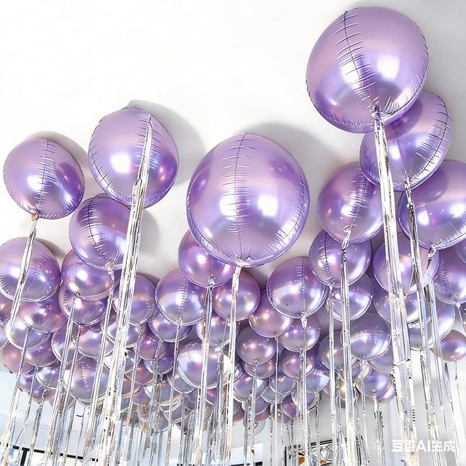 12Pcs Light Purple Round Balloons Foil, 22" 18" 15" 10" 4D Sphere Ball Balloon, Big Metallic Purple Foil Balloons for Wedding Anniversary Graduations Birthday Party Bridal Shower Decorations Supplies