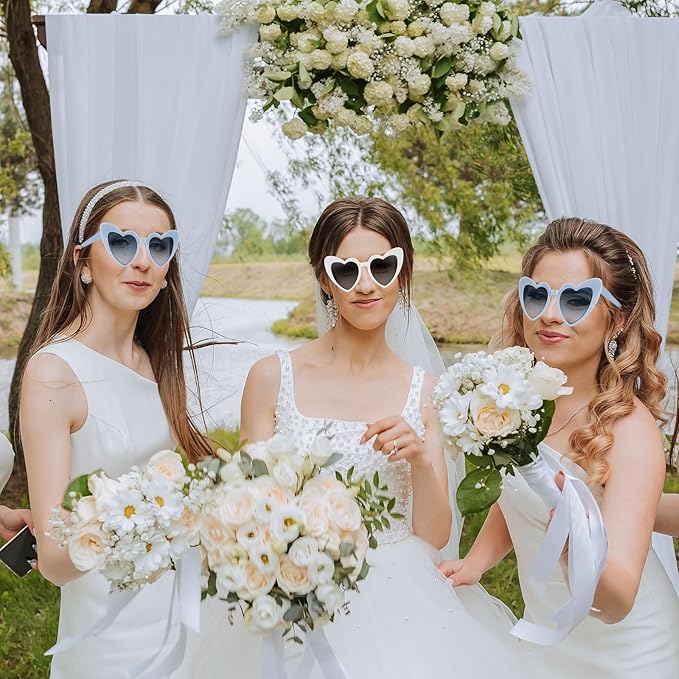 6 Pack Bachelorette Sunglasses Heart Shaped Sunglasses Vintage Heart Glasses for Women Wedding Party Decor