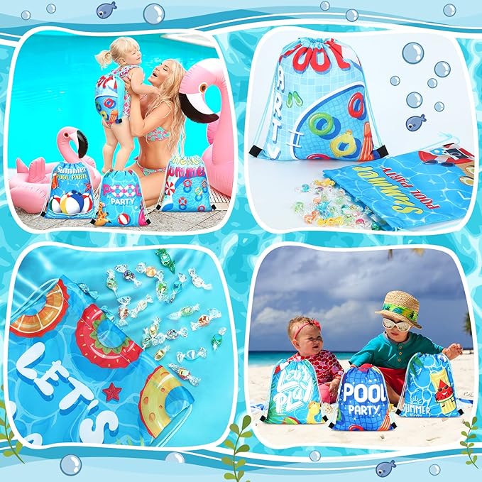 Marsui 24 Pcs Pool Party Favor Drawstring Bags Gift Beach Goodie Candy Favors Bags for Summer Hawaiian Birthday Party