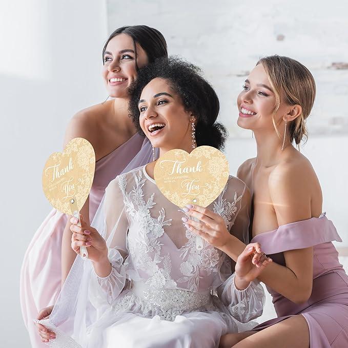 Aneco 120 Pieces Wedding Hand Plastic Fans with Wedding Table Sign Handheld Plastic Fan with Handle for Guests Bulk Wedding Hand Fans for Wedding Ceremony Bridal Shower, White Lace