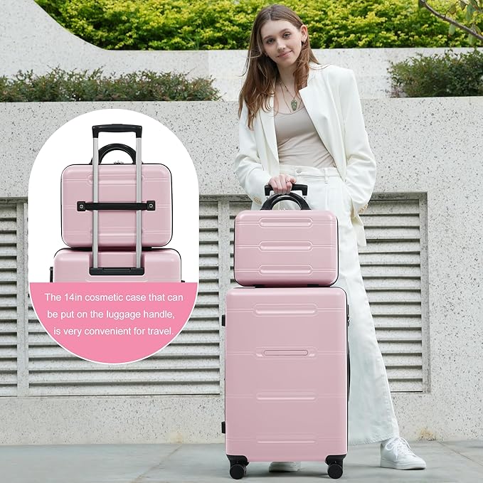 6 Pcs ABS Hardshell Luggage Set Spinner Wheel Suitcase Suitcase Baby Pink