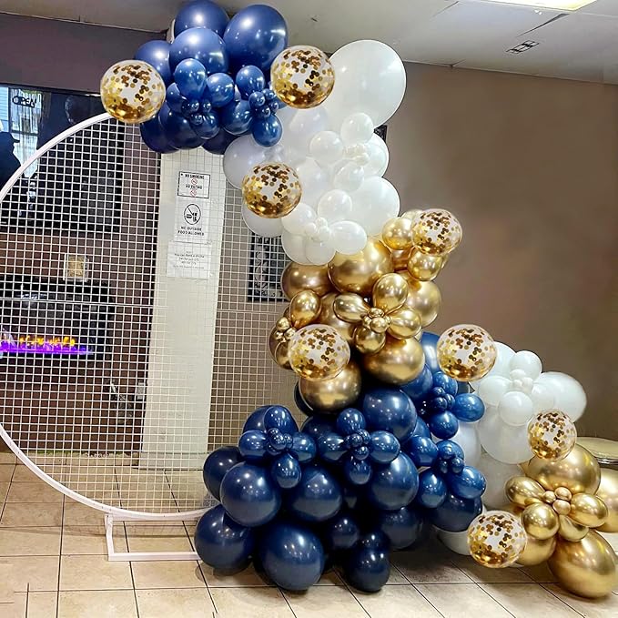 Navy Blue and Gold Balloons Garland Arch Kit-134pcs Navy Blue Gold White and Confetti Balloons in Different Sizes for New Year Graduation Baby Shower Wedding Anniversary Birthday Party Decorations