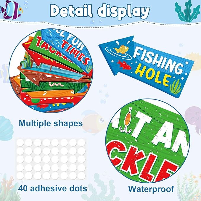 Hooqict 20 Pieces Gone Fishing Sign Fishing Birthday Party Decorations Welcome Direction Signs for Kids Summer Birthday Party Supplies Retirement Decorations Baby Shower Fish Cutouts