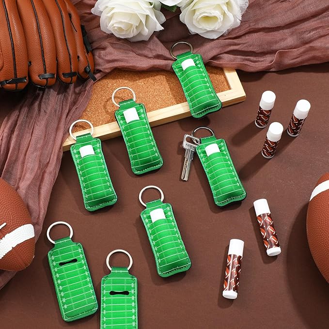 18 Sets Football Party Favors Lip Balm and Holder Keychain Bulk Football Goodie Bags Stuffers Sport Team Gifts Rugby Accessories for Women Men Sports Lovers Players Coach Party Supplies