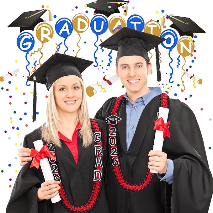 Hotop 2026 Graduation Leis Class of 2026 Grad Ribbon Money Lei Handmade Double Braided Necklace for Graduation Gifts Supplies
