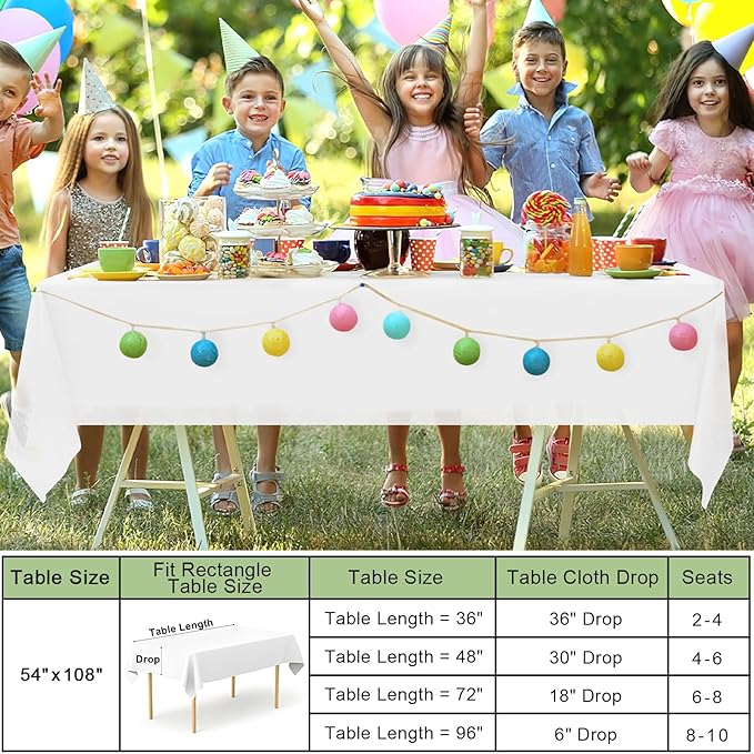 misaya 6 Packs Disposable Plastic Table Cloth, 54 x 108 Inch Waterproof Rectangle Tablecloth, Leakproof & Sturdy Decorative Table Covers for Easter, Picnic, Party and Outdoor, White