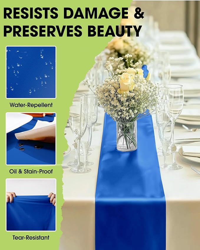 Pureegg Navy Blue Plastic Table Runners - 10 Pack, 14'' x 108'', Water Resistant & Disposable Centerpiece Decorations for Table Cloth, Wedding, Birthday, Holiday, Baby Shower, Party, Home Decor