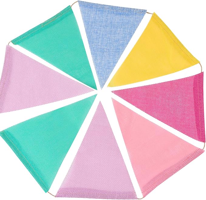 MIDELONG 24 Flags Imitated Burlap Pennant Banner, Multicolor Fabric Triangle Colorful Rainbow Flag Bunting for Party Birthday Festival Classroom Wedding Hanging Decoration