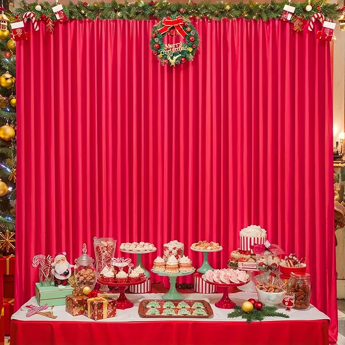 8x10FT Red Backdrop Curtains for Wedding Parties, Wrinkle Free Polyester Photography Backdrop Drapes for Birthday Baby Shower New Year Valentines Stage Background Stand Decorations 4x10ft,2 Panels