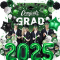 Green Black Graduation Decorations 2025 - Graduation Latex Balloons with Congrats GRAD Backdrop Banner, 2025 Number Balloons, Paper Pom Poms for College Celebrations Graduations Party Supplies