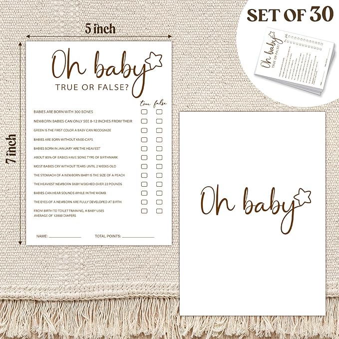 30 PCS Cute Bear Oh Baby True Or False Baby Shower Games with 1 Answer Card for Boy Girl, Gender Neutral Shower Party Games Supplies & Decor-C02