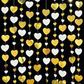 White Gold Heart Garland Hanging Paper Love Heart Streamer Banner for Baptism Engagement Anniversary Valentines Day Birthday Bachelorette Mothers Day Wedding Bridal Shower Party Decorations Supplies