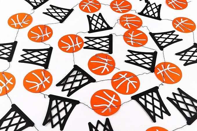 Basketball and Hoop Garland Decorations – Sports-Themed Banner for Game Day Parties, Team Celebrations, Tournaments, Sports Bars, Athlete Events, or Basketball-Themed Room and Event Décor