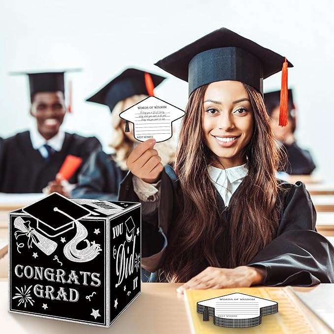 AYGXU graduation card box Holder 2026 with 30pcs graduation cards,Graduation party Decorations,graduation box for gifts and Cards,graduation money box,Graduation Party Supplies-black card box
