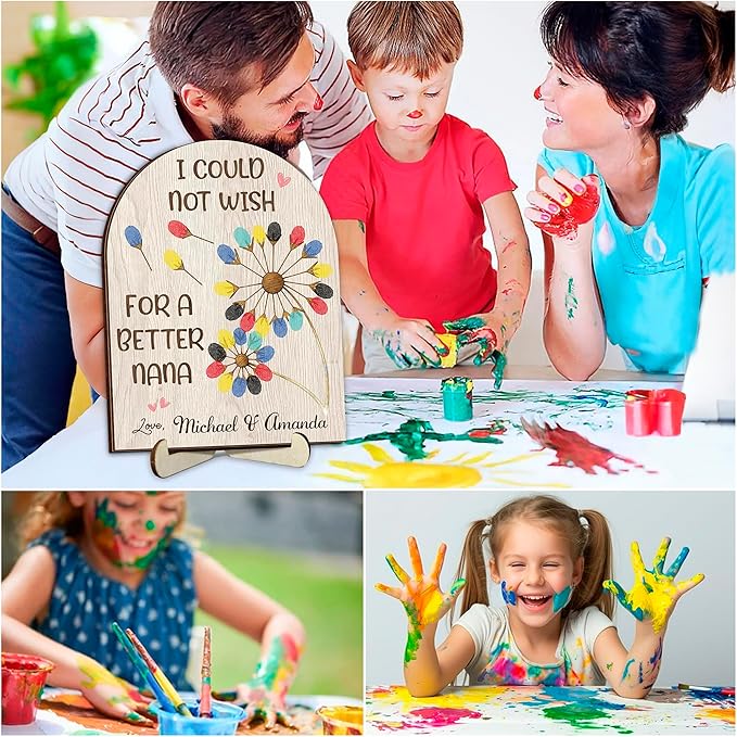 Personalized Gifts for Grandma, Nana, Fingerprint Sign with Paints, DIY Art Craft Family Keepsake, Grandma Presents for Birthday, Mothers Day, Valentine’s Day, Thanksgiving, Home Decorative Plaque