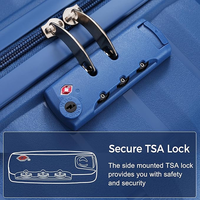 Hardshell Luggage Sets, Lightweight Wave Suitcases with Spinner Wheels, PP Blue
