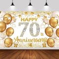 6x3.6ft Happy 70th Anniversary Backdrop,White and Gold Happy Wedding Anniversary Party Banner Decorations Supplies Photo Booth Props
