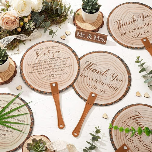 100 Pcs Wedding Hand Fans for Guests Bulk Decorative Plastic Handheld Wedding Favor Fans with Handle Thank You for Celebrating with Us for Ceremony Bridal Shower Party Decor (Tree Bark)